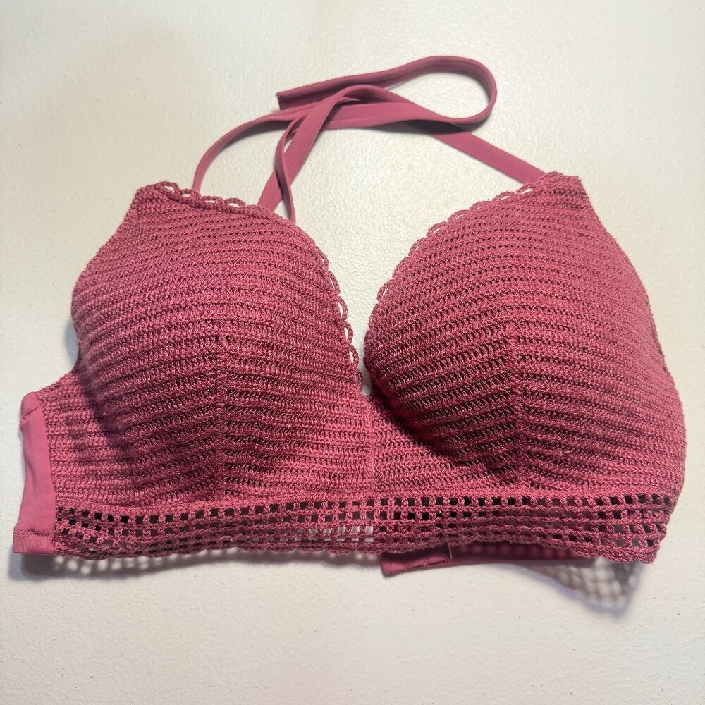 Shade & Shore Crochet Push-Up Bra 38D – Raspberry Textured Knit Bralette Style